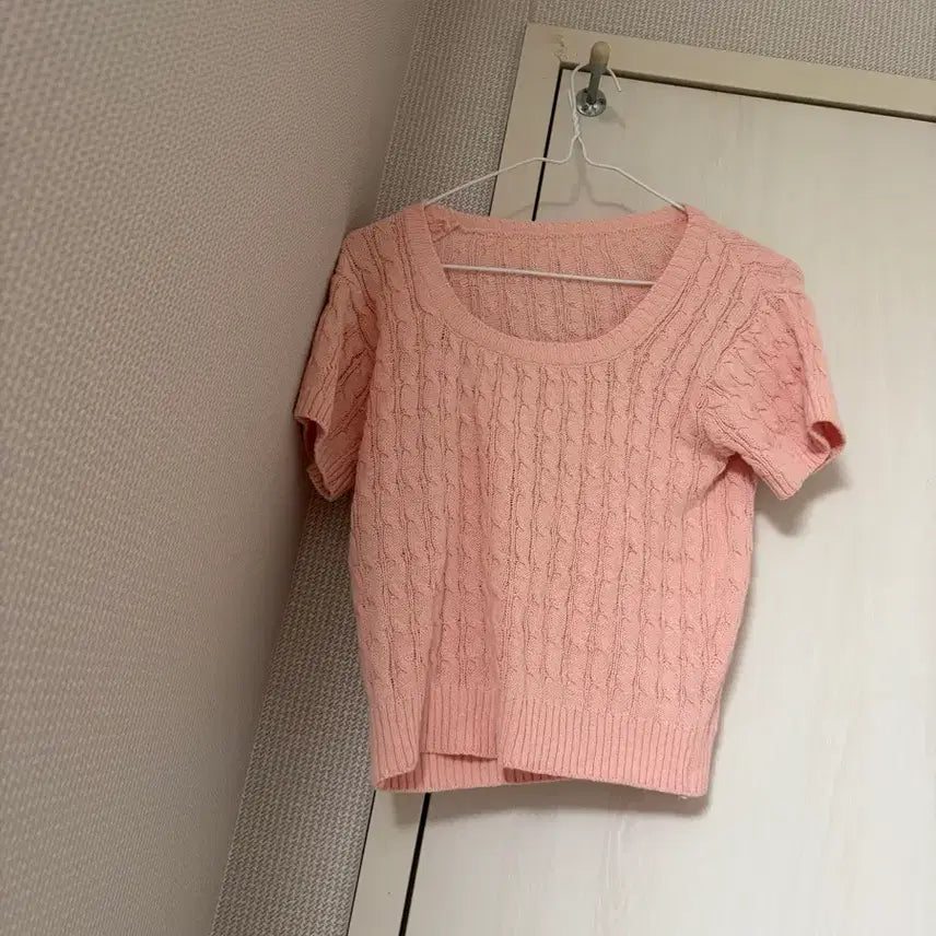 [BUNJANG] Pink Cropped Short Sleeve Knit S / 핑크색 크롭 반팔 니트 s