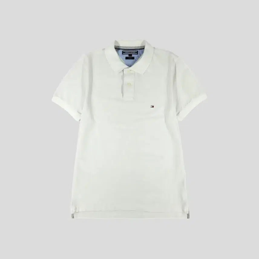 [BUNJANG] Tommy Hilfiger Slim Fit Half Button Collar Neck PK Pique Short Sleeve T-Shirt M / 타미힐피거 화이트 로고 슬림핏 하프버튼 카라넥 PK 피케 반팔 티셔츠 M