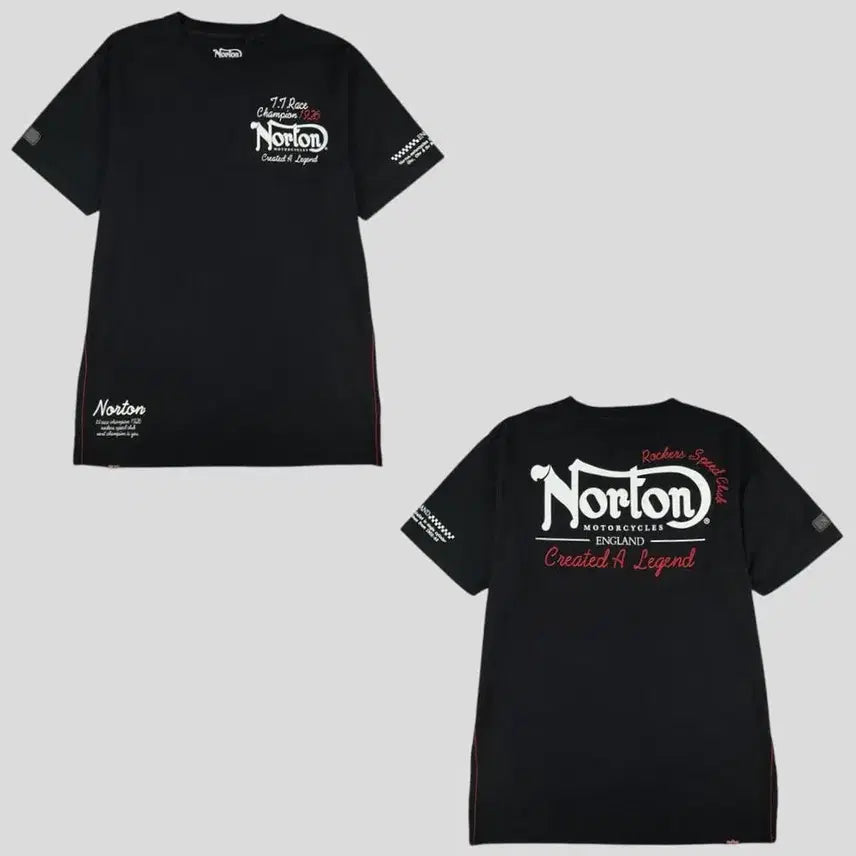 [BUNJANG] NORTON Pigment Motorcycle Logo Stitch T-Shirt / NORTON 노튼 JP 피그먼트 블랙 화이트 레드 모터사이클 로고 스티치