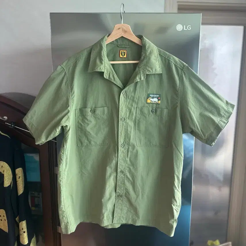 [BUNJANG] Human Made Nylon Short Sleeve Shirt Olive / 휴먼메이드 나일론 올리브 반팔 셔츠입니다