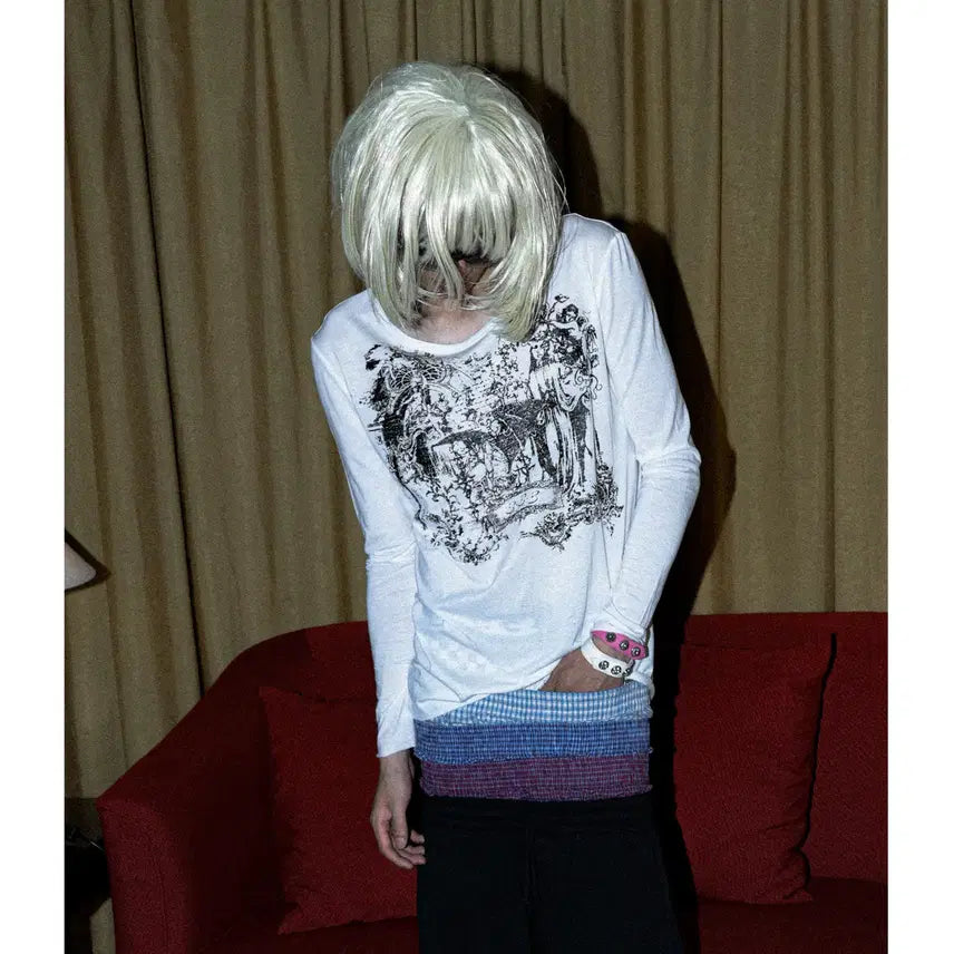 [BUNJANG] PCCVISION Tencel Distressed Print Summer Long Sleeve Tee / PCCVISION 텐셀 디스트레스드 프린트 여름 롱슬리브 티