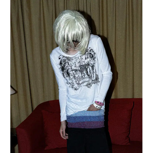 [BUNJANG] PCCVISION Tencel Distressed Print Summer Long Sleeve Tee / PCCVISION 텐셀 디스트레스드 프린트 여름 롱슬리브 티