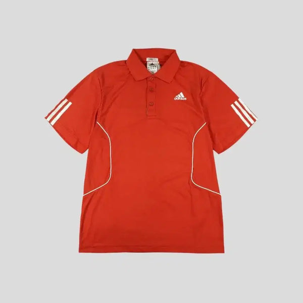 [BUNJANG] Adidas JP Red White Logo Three-Stripes Climacool Collar Neck T-Shirt / 아디다스 JP 레드 화이트 로고 삼선 파이프라인 클라이마라이트 카라넥 기