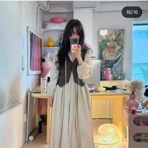 [BUNJANG] Pleated Best Dress Beige / 플레따 베스트 드레스 베이지 색상