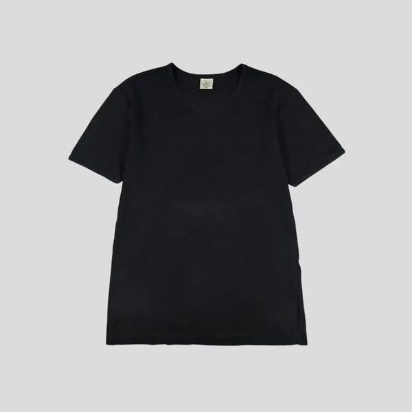 [BUNJANG] AVIREX Pigment Black Logo Ribbed Cotton Blend Short Sleeve T-Shirt / AVIREX 아비렉스 피그먼트 블랙 로고 골지 코튼 블렌드 반팔 티셔츠