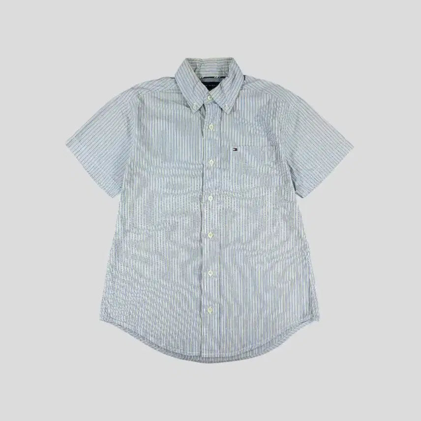 [BUNJANG] Tommy Hilfiger Colorblock Stripe Button-Down Shirt / 타미힐피거 JP 스카이블루 카키 화이트 배색 스트라이프 로고 버튼다운 체
