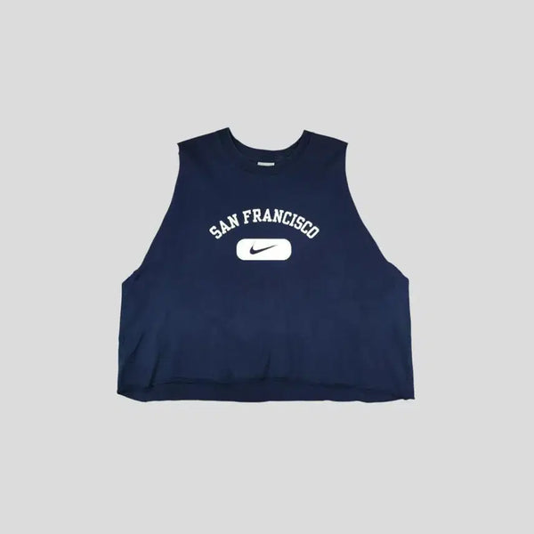 [BUNJANG] Nike Pigment Navy/White Swoosh Logo San Francisco Remake Cut-Off Top / 나이키 피그먼트 네이비 화이트 배색 스우시 로고 샌프란시스코 리메이크 코