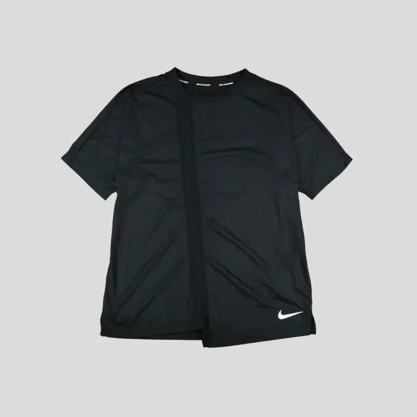 [BUNJANG] Nike Running Black White Swoosh Logo Raglan Asymmetrical Dri-FIT Oversized Top / 나이키 러닝 블랙 화이트 스우시 로고 레글런 언발란스 드라이핏 오버핏 기