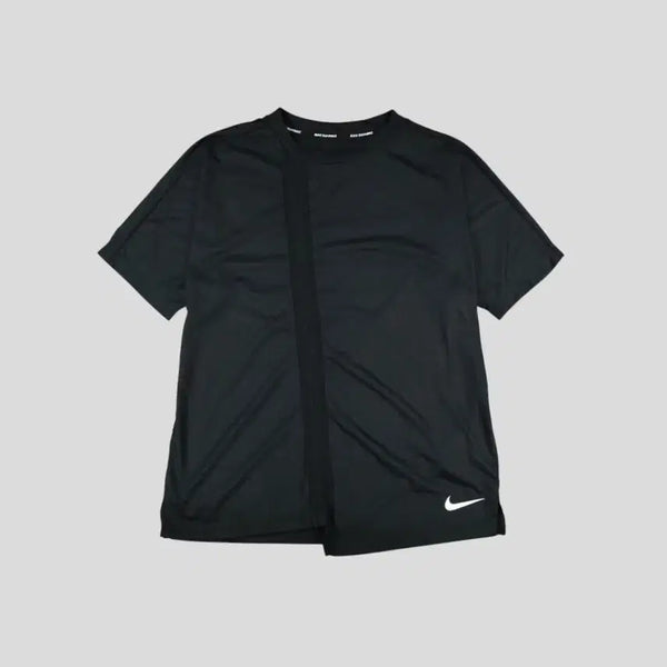 [BUNJANG] Nike Running Black White Swoosh Logo Raglan Asymmetrical Dri-FIT Oversized Top / 나이키 러닝 블랙 화이트 스우시 로고 레글런 언발란스 드라이핏 오버핏 기