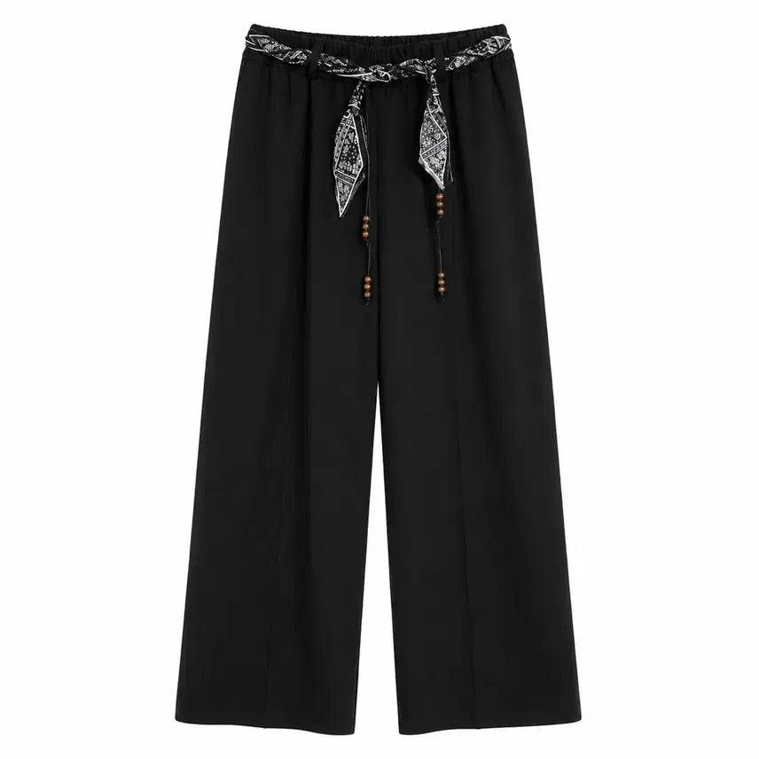 [BUNJANG] Black Wide-Leg Pants (New) / 밴딩 블랙 와이드팬츠(새상품)