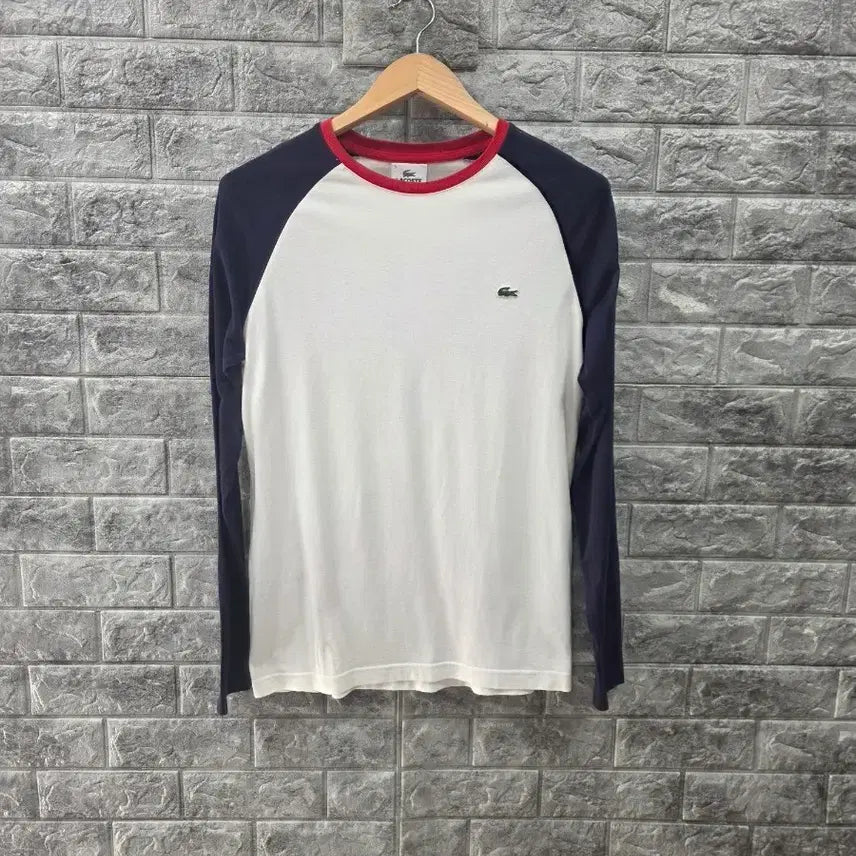 [BUNJANG] Lacoste Raglan Long Sleeve T-Shirt White Navy Size 95 / 라코스테 긴팔 티셔츠 라글란 흰색 네이비  사이즈 95
