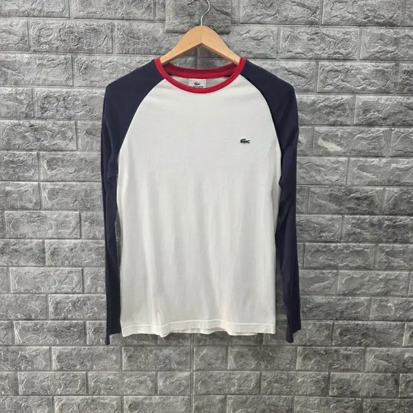 [BUNJANG] Lacoste Raglan Long Sleeve T-Shirt White Navy Size 95 / 라코스테 긴팔 티셔츠 라글란 흰색 네이비  사이즈 95