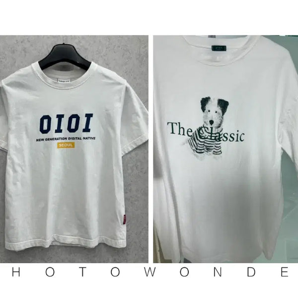 [BUNJANG] OIOI Bundle Set White T-shirts with Dog Printing / 일괄)흰색 반팔티 2개(oioi 강아지프린팅)