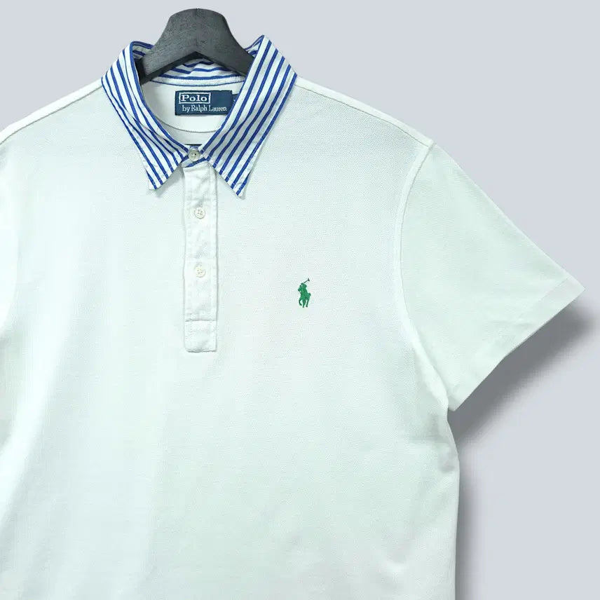 [BUNJANG] Polo Ralph Lauren White Stripe Pique Short Sleeve Polo Shirt (XL) / [XL] 폴로 화이트 스트라이프 카라 피케 반팔 카라티셔츠