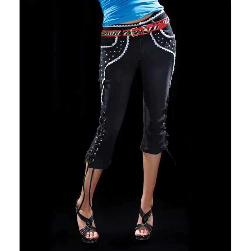 [BUNJANG] PCCVISION Lace Patchwork Two-Tone Crop Slim Flare Jeans / PCCVISION 레이스 패치워크 투톤 크롭 슬림 플레어 진