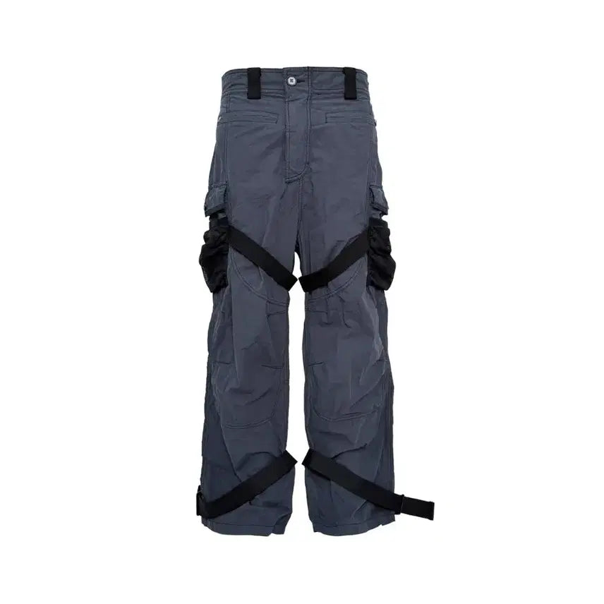 [BUNJANG] PCCVISION Metal Blue Lace-up Distressed Cargo Pants / PCCVISION 메탈 블루 레이스업 디스트레스드 카고 팬츠