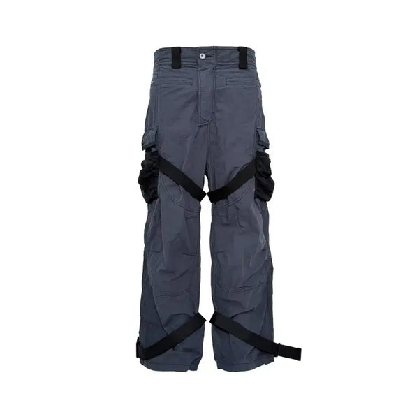 [BUNJANG] PCCVISION Metal Blue Lace-up Distressed Cargo Pants / PCCVISION 메탈 블루 레이스업 디스트레스드 카고 팬츠