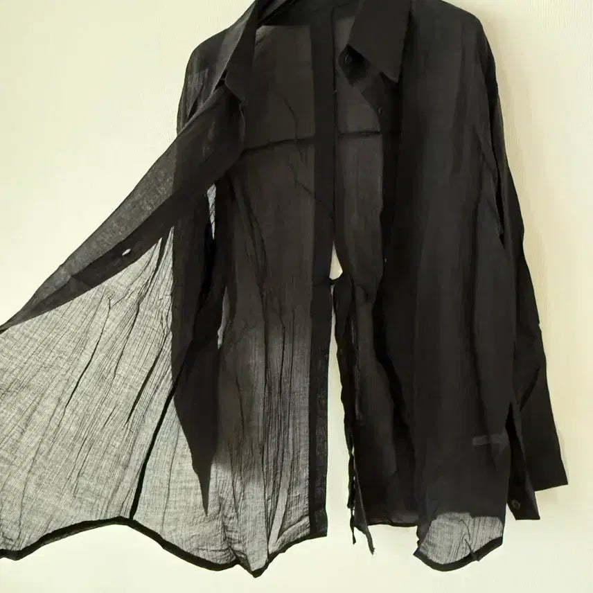 [BUNJANG] Black See-through Slit Shirt / 새제품  블랙 시스루 트임 셔츠