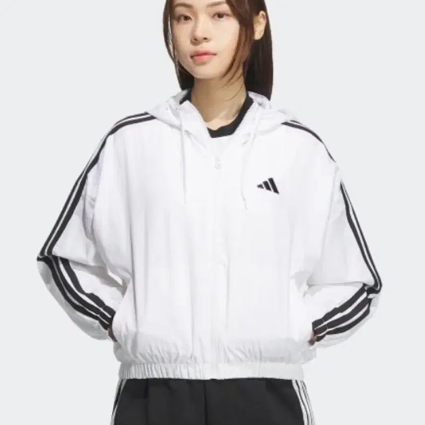[BUNJANG] Adidas Women's 3-Stripes Full-Zip Hoodie White / 아디다스 여성 3선 후드 집업 화이트
