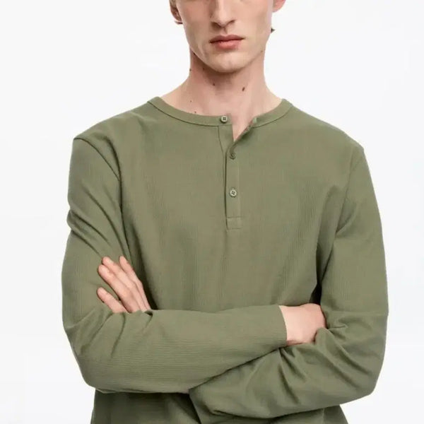 [BUNJANG] ARKET Heavy Cotton Henly Neck Long Sleeve T-Shirt Khaki / 새상품 아르켓 헤비 코튼 헨리넥 긴팔 티셔츠 카키