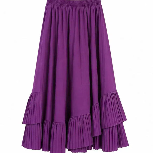 [BUNJANG] Purple Pleated Asymmetrical Long Skirt / 보라색 퍼플 플리츠 언발 스커트