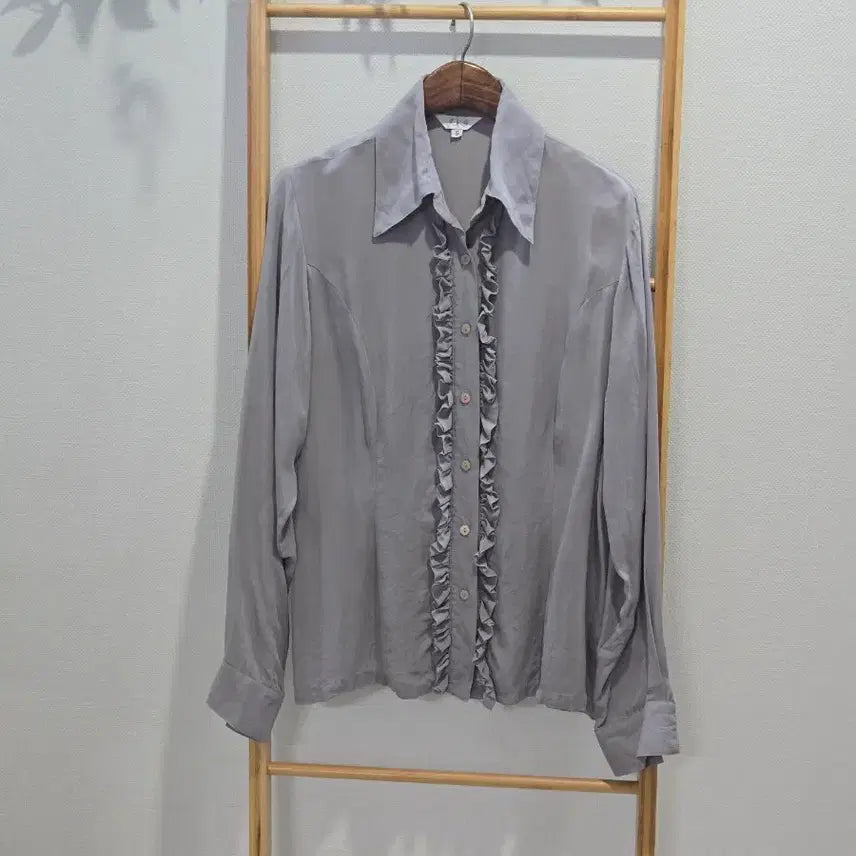 [BUNJANG] J.N.G Grey Frill Silk Blouse / 그레이 프릴 실크블라우스