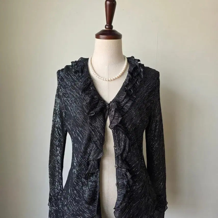 [BUNJANG] 100% Silk Frill Cardigan Black / 블랙 은사 실크100 프릴 가디건
