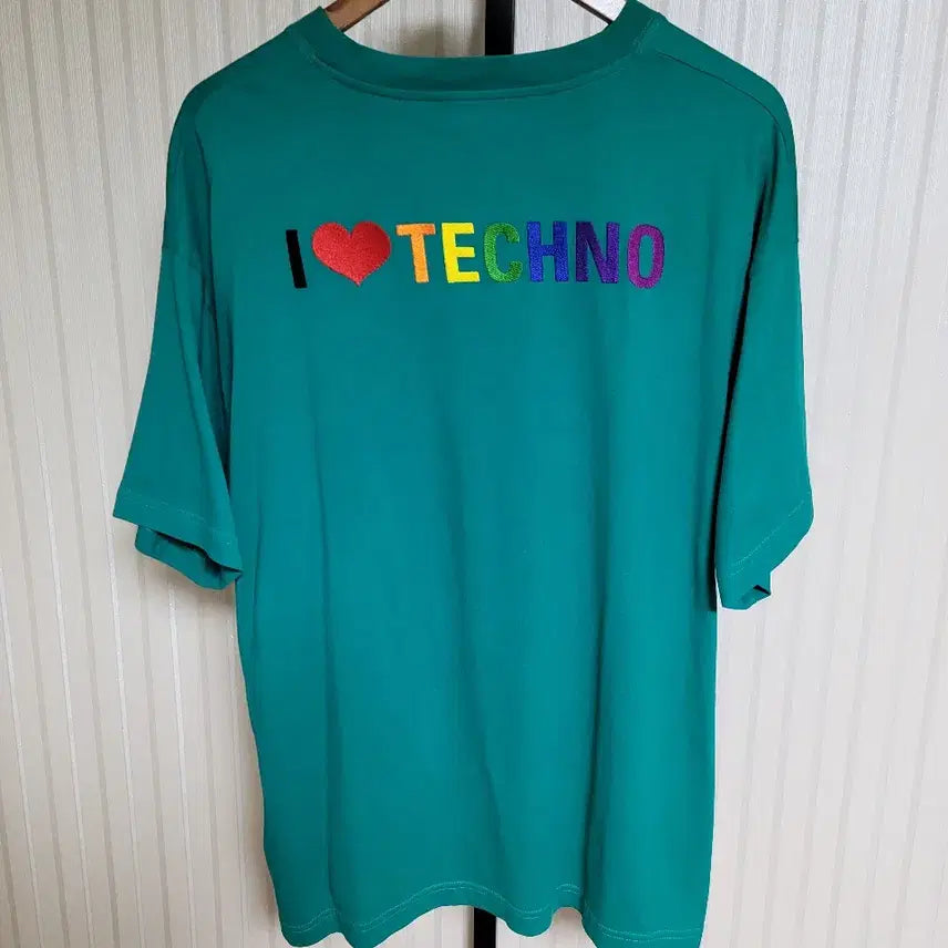 [BUNJANG] Balenciaga I Love Techno Oversized T-Shirt Green / 발렌시아가 반팔티 반팔 티셔츠 아이러브 테크노 그린 556133TDV20