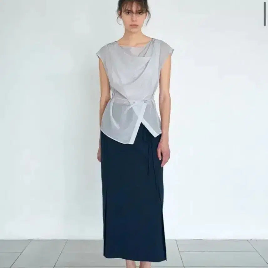 [BUNJANG] Women's Ice Grey Wrap Style Blouse - Size M / 하시에 블라우스 m