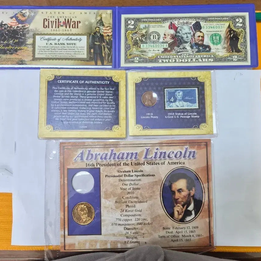 [BUNJANG] American Civil War Commemorative Set with Lincoln Coin / 미국 남북전쟁 기념권 및 링컨 기념 주화 세트