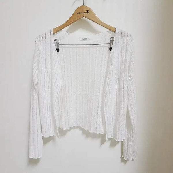 [BUNJANG] Sheer Mesh Knit Cardigan Open Front White / 여성55 S 시스루 그물 니트 가디건 화이트 오픈형 기본 봄 여름 여성복