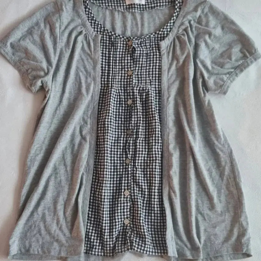 [BUNJANG] Vintage Mori Girl Check T-Shirt / 빈티지 모리걸 하구미 체크 티셔츠