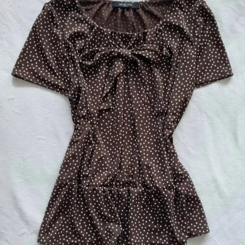 [BUNJANG] Vintage Mori Girl Hagumi Gyaru Brown Dot Ribbon Top / 빈티지 모리걸 하구미 갸루 브라운 도트 리본 탑