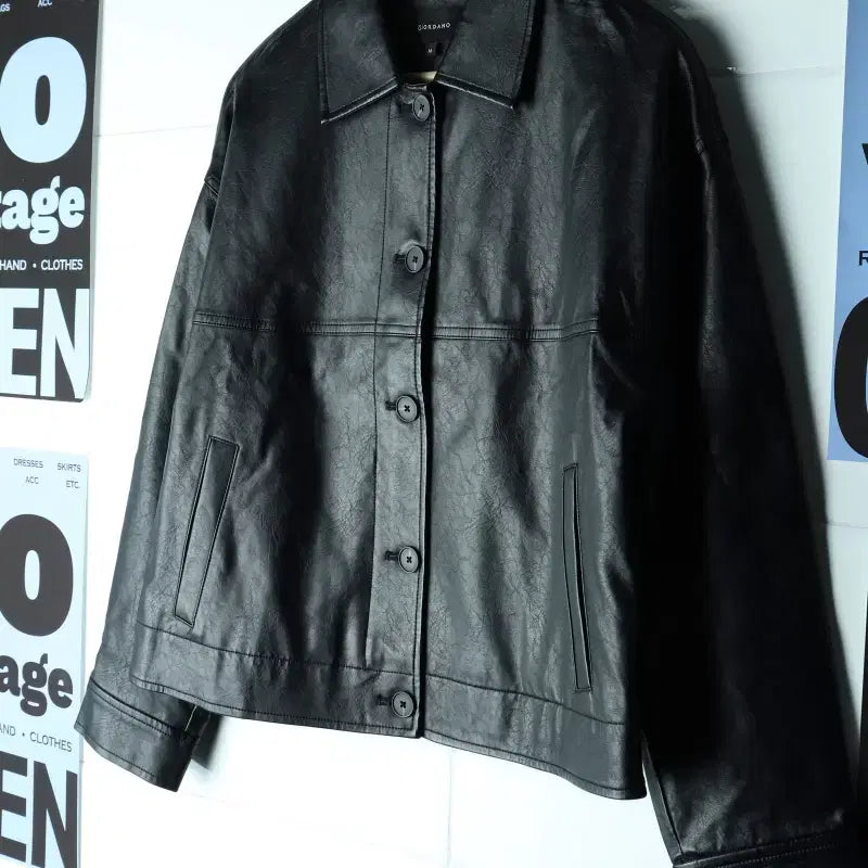 [BUNJANG] Giordano Leather Zipper Windbreaker Jumper Jacket H34192 / W(M-L) 지오다노 집업 바람막이 점퍼자켓 레더 가죽-H34192