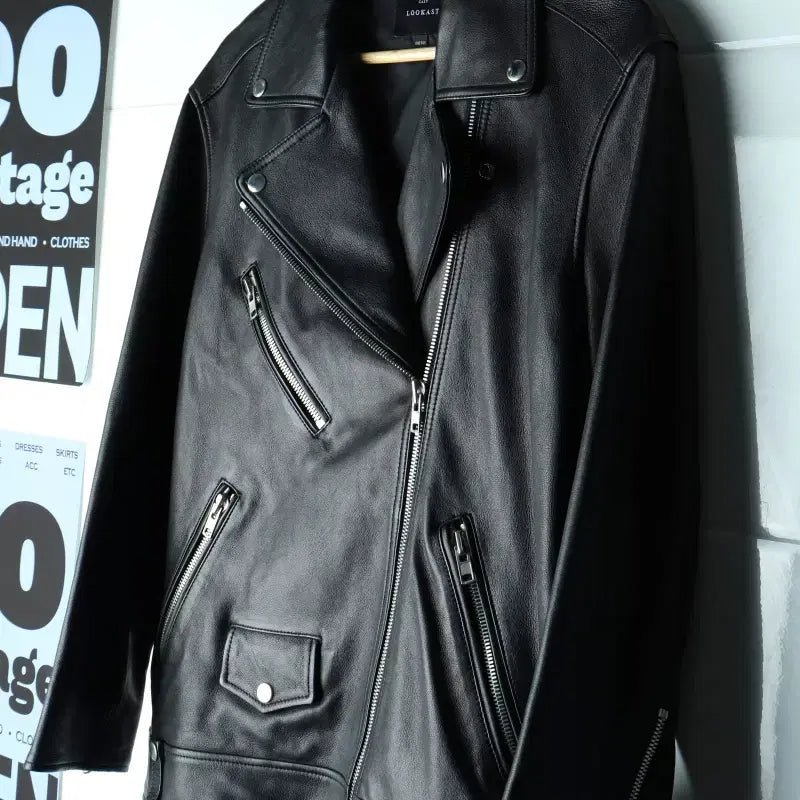 [BUNJANG] LOOKCAST Real Leather Rider Zip-up Windbreaker Jumper Jacket / W(F) 룩캐스트 집업 바람막이 점퍼자켓 리얼레더 가죽 라이더-H3419
