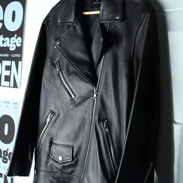 [BUNJANG] LOOKCAST Real Leather Rider Zip-up Windbreaker Jumper Jacket / W(F) 룩캐스트 집업 바람막이 점퍼자켓 리얼레더 가죽 라이더-H3419