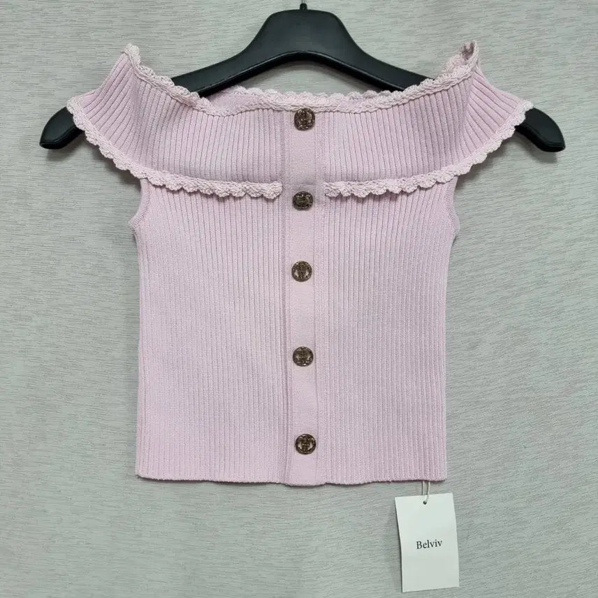 [BUNJANG] Velviv Ribbed Knit Off-Shoulder Top (Pink) / 새제품 Velviv 골지니트 탑 여자44ㅡ슬림55사이즈ㅡ0421