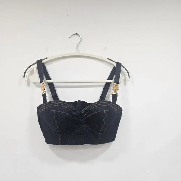 [BUNJANG] Versace Denim Bralette Size 38 / 베르사체 데님 브라탑 38