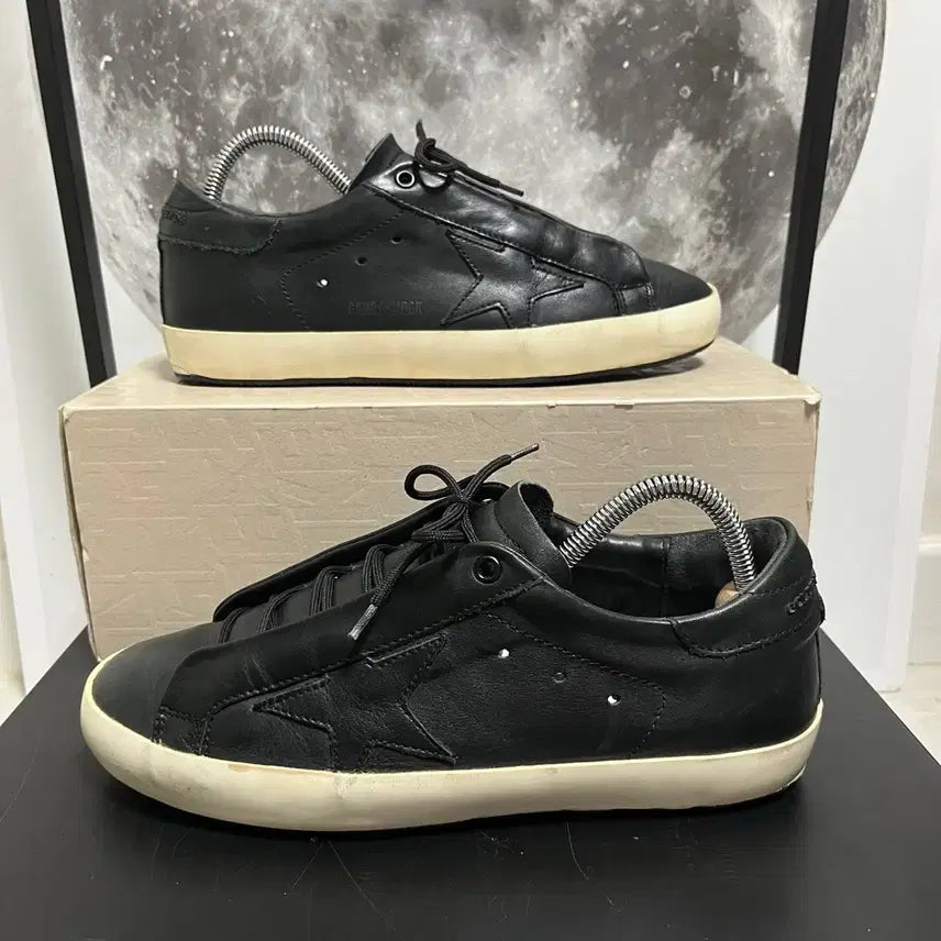 [BUNJANG] Golden Goose Black Leather Banding Sneakers Size 40 / 정품 40) 골든구스 블랙 레더 밴딩 스니커즈 255~260