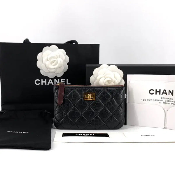 [BUNJANG] Chanel Vintage 2.55 Gold Tone Mini Pouch Black Lambskin Leather / [백화점구매] 샤넬 빈티지 2.55 금장 미니 파우치