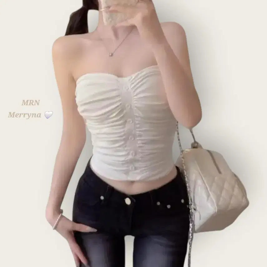 [BUNJANG] Merryna Shirring Tube Top (White, Black) / 셔링 튜브탑 2 color