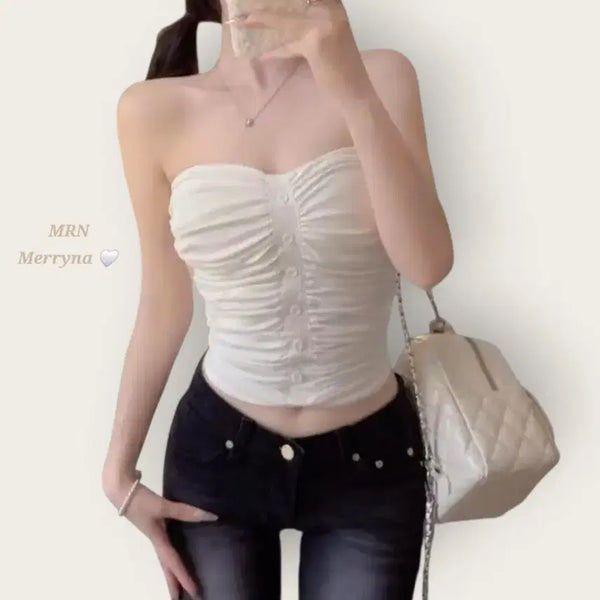 [BUNJANG] Merryna Shirring Tube Top (White, Black) / 셔링 튜브탑 2 color