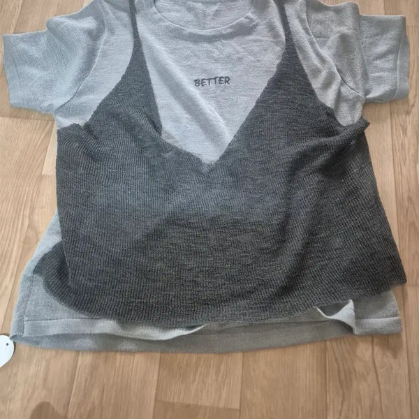 [BUNJANG] Gray Knit T-shirt and Dark Gray Knit Top Set / 니트 티셔츠