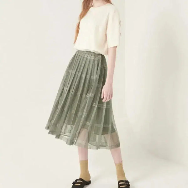 [BUNJANG] SJSJ Lace Pleated Skirt XS / 한섬 SJSJ 레이스 플리츠 스커트 XS