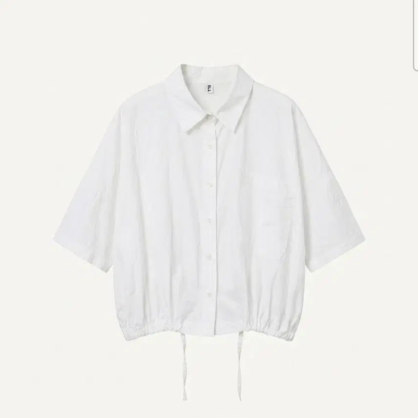 [BUNJANG] White Collar Pocket String Short-Sleeve Shirt Jacket / 화이트 카라 포켓 스트링 반팔 셔츠 자켓(정가 4만대)
