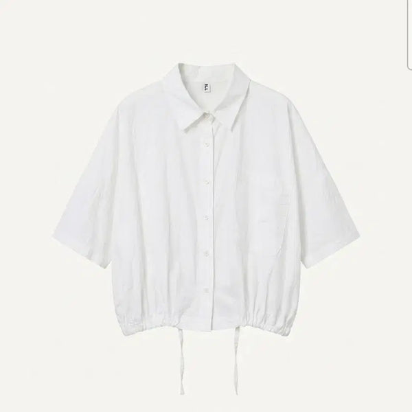 [BUNJANG] White Collar Pocket String Short-Sleeve Shirt Jacket / 화이트 카라 포켓 스트링 반팔 셔츠 자켓(정가 4만대)