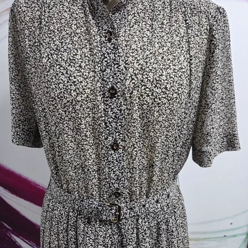 [BUNJANG] Flower Pattern Shirt Dress with Belt / 플라워 패턴 셔츠 원피스 벨트 포함