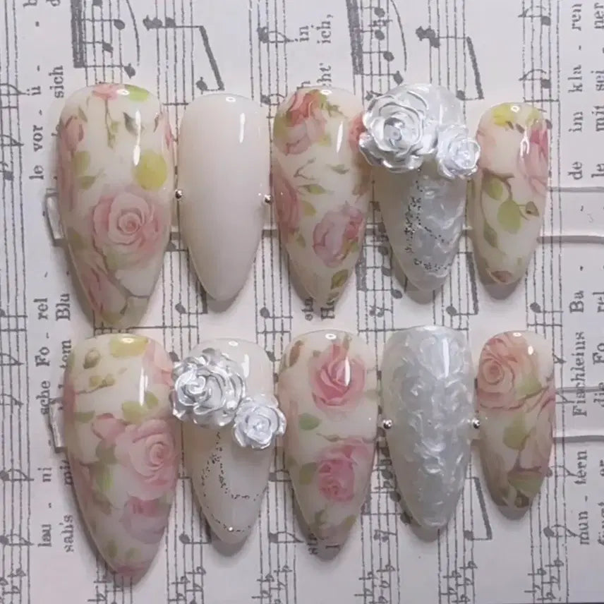 [BUNJANG] Antique Rose Handmade Nail Tips / 엔틱장미수제네일팁