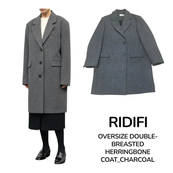 [BUNJANG] Ridy P Ridy P Oversized Double Button Herringbone Coat Charcoal / 리디피 오버사이즈 더블 버튼 헤링본 코트 차콜