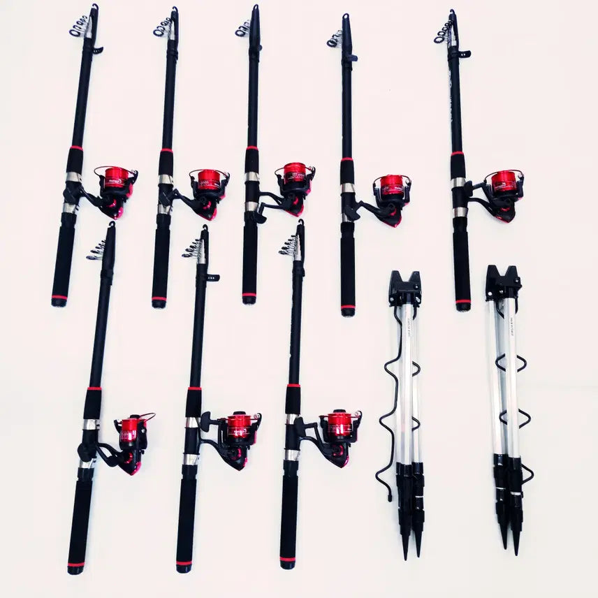 [BUNJANG] Surf Casting Rod 360 (8pcs) + 4000 Reel (8pcs) + Line + Tripod Stands (2pcs) / 원투낚시대360 8대+4000번릴 8대+릴줄+삼각받침대 2개